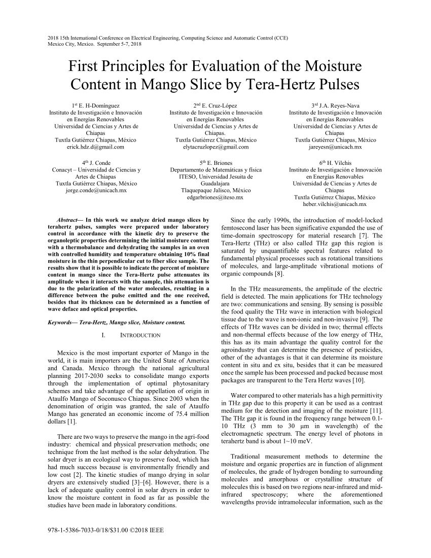Pdf First Principles For Evaluation Of The Moisture Content In Mango Slice By Tera Hertz Pulses