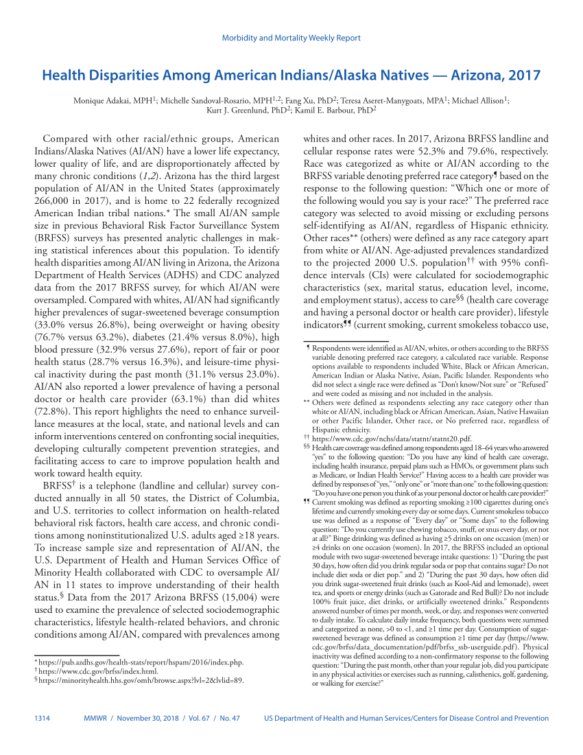 Pdf Health Disparities Among American Indians Alaska Natives