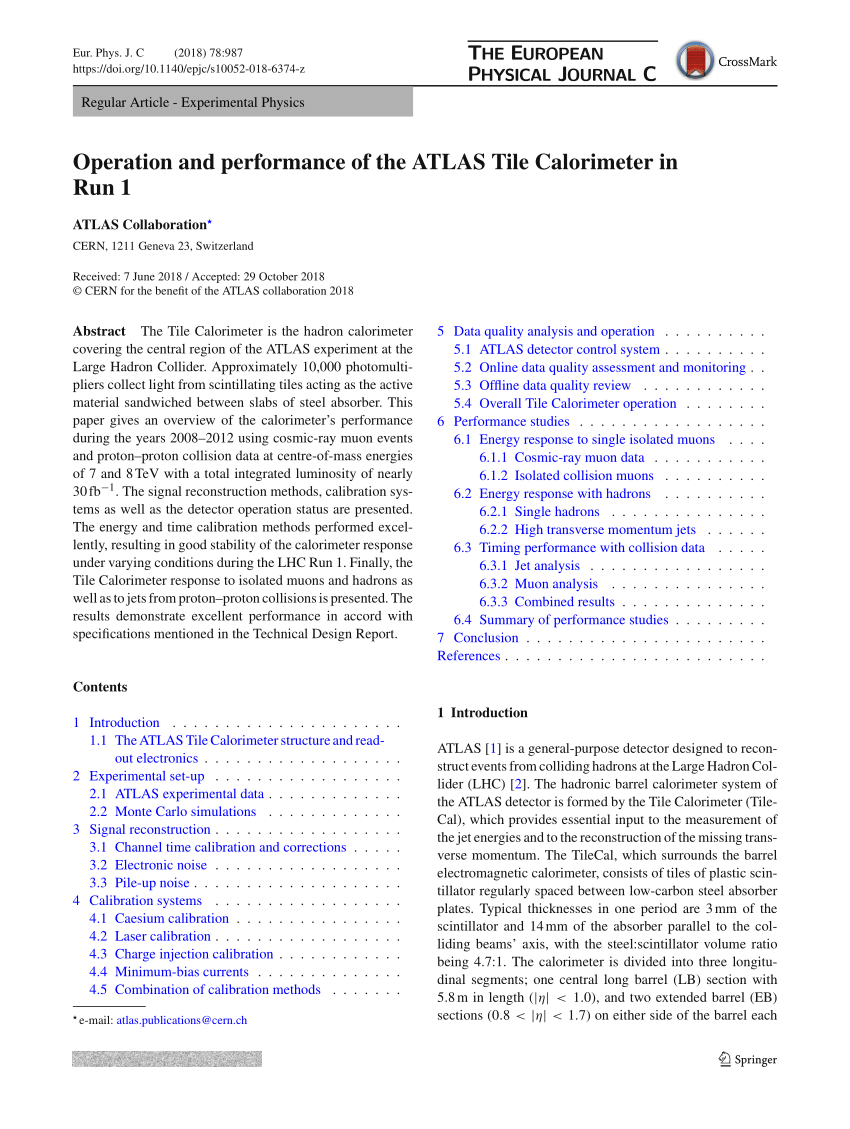 PDF) Operation and performance of the ATLAS Tile Calorimeter in Run 1