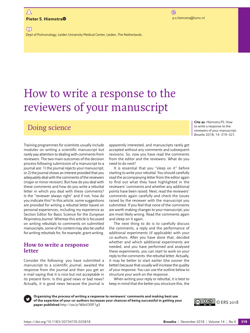 PDF) How to write a response to the reviewers of your manuscript