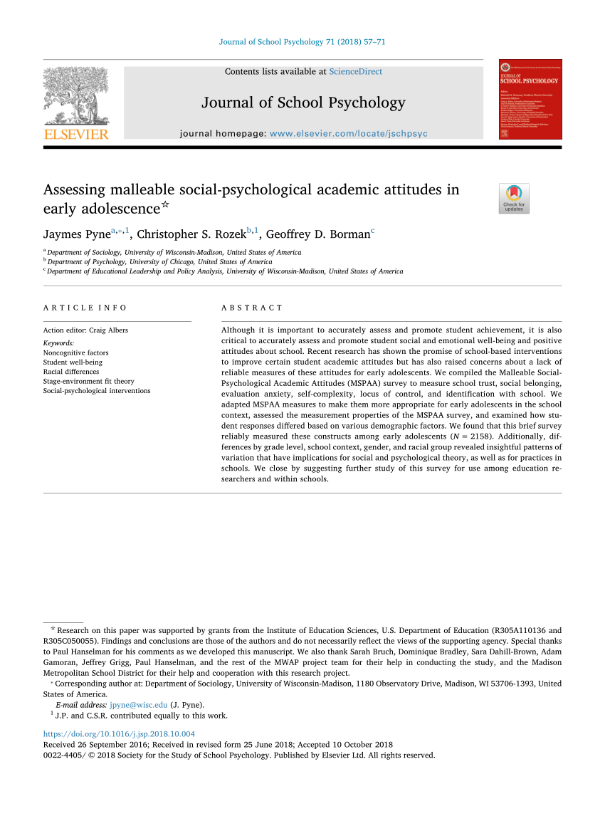 (PDF) Assessing malleable social-psychological academic attitudes in Sns-Brigh10