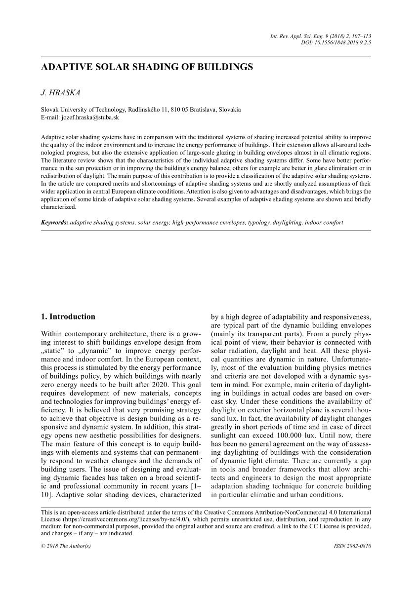 Pdf Adaptive Solar Shading Of Buildings