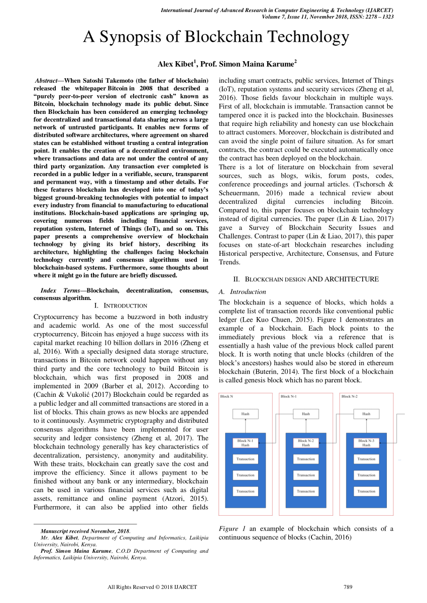 (PDF) A Synopsis of Blockchain Technology