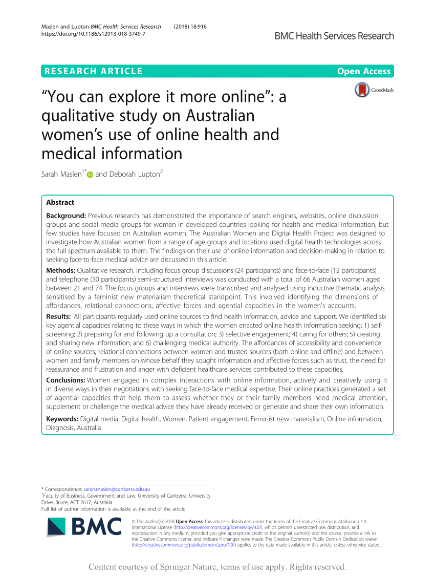 Pdf You Can Explore It More Online A Qualitative Study On Australian Women S Use Of Online Health And Medical Information