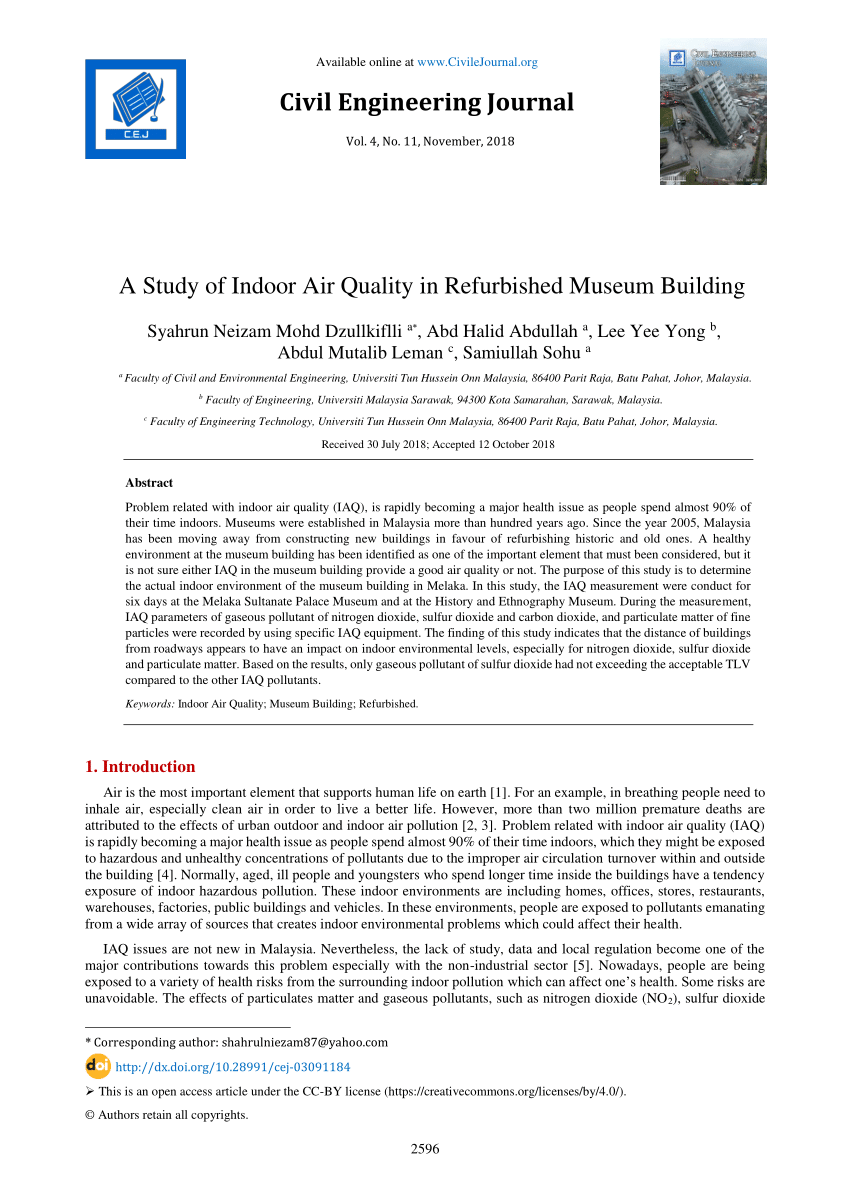 PDF) A Study of Indoor Air Quality in Refurbished Museum Building