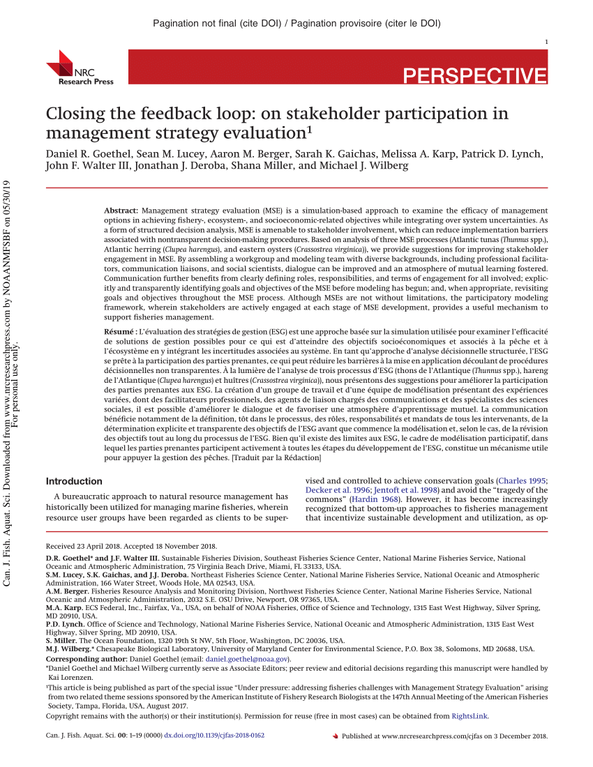 Pdf Closing The Feedback Loop On Stakeholder Participation In Management Strategy Evaluation