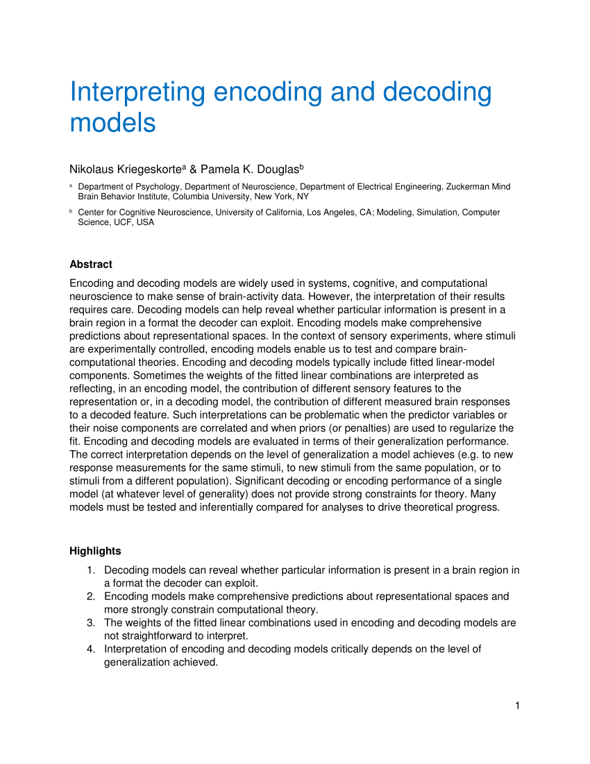 Pdf Interpreting Encoding And Decoding Models