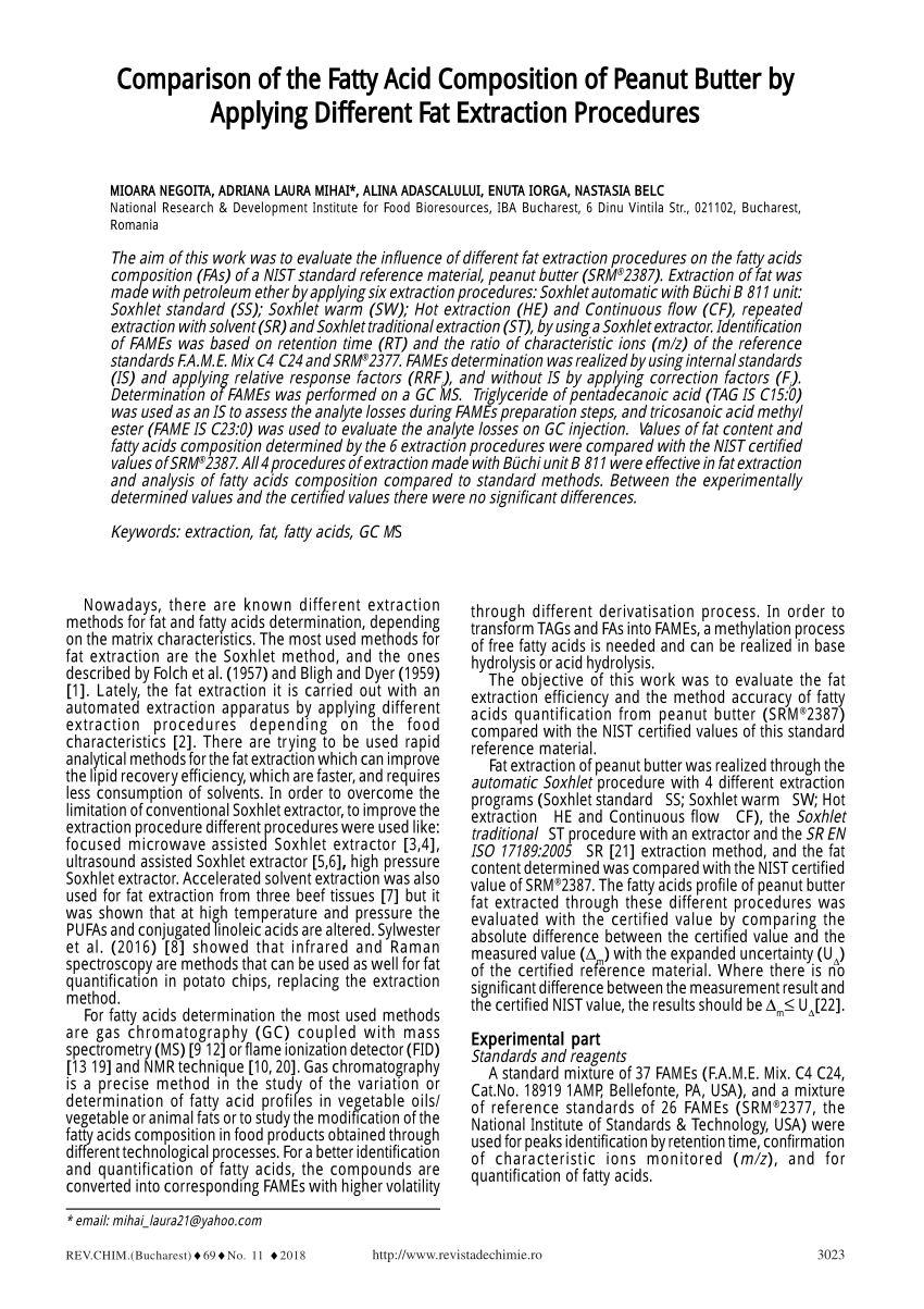 (PDF) Comparison of the Fatty Acid Composition of Peanut Butter by