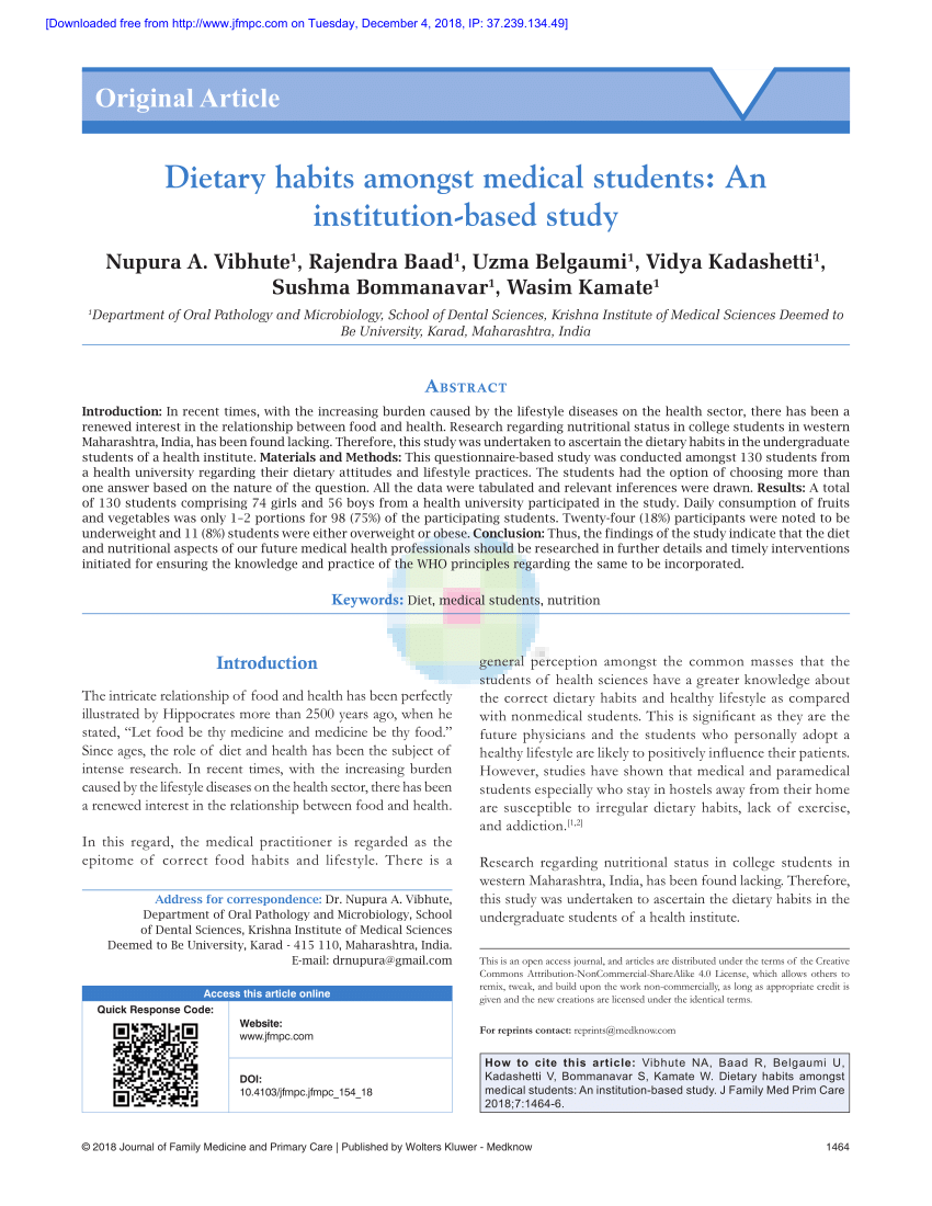 PDF) Guidance on Healthy Eating Habits from the Medical Student's