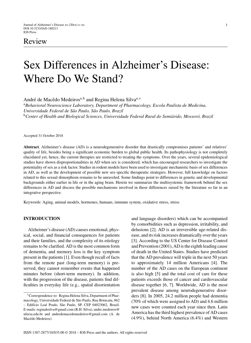 Pdf Sex Differences In Alzheimers Disease Where Do We Stand - 