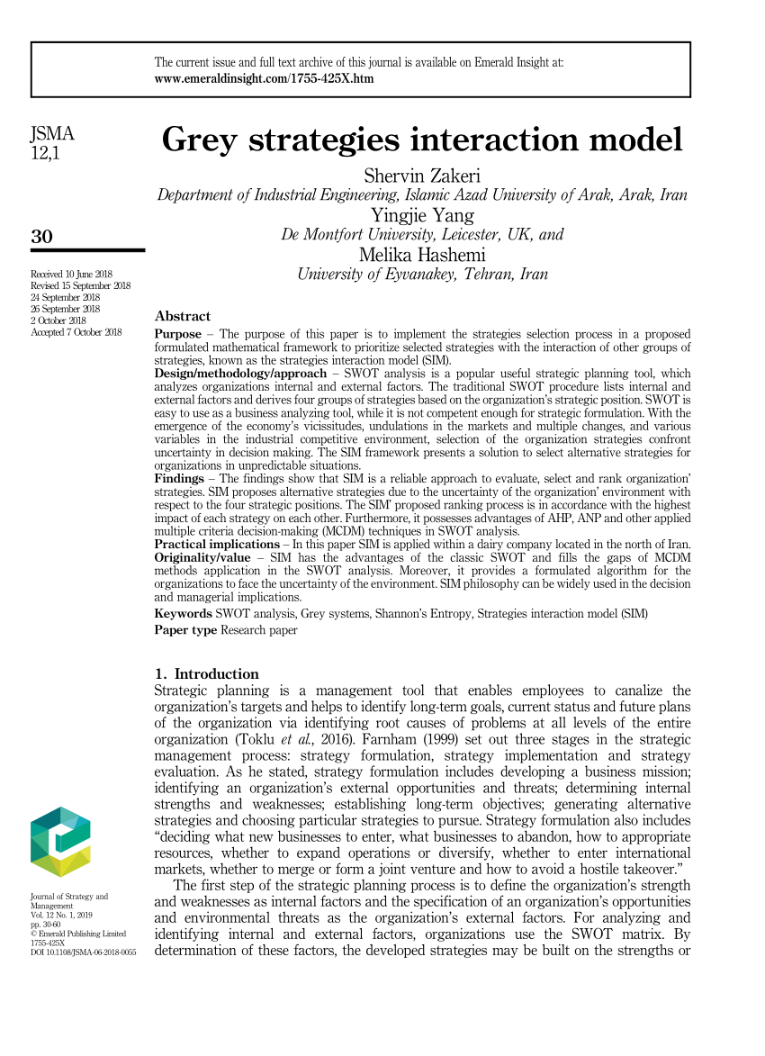 PDF Grey strategies interaction model