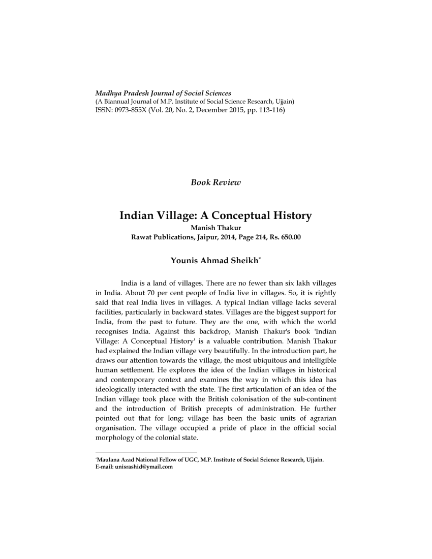 Pdf Indian Villages A Conceptual History