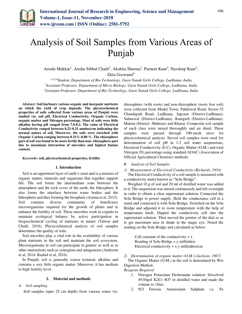 soil analysis research paper pdf