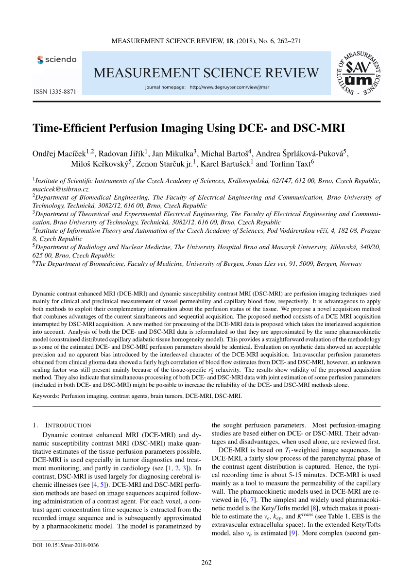 Pdf Time Efficient Perfusion Imaging Using Dce And Dsc Mri