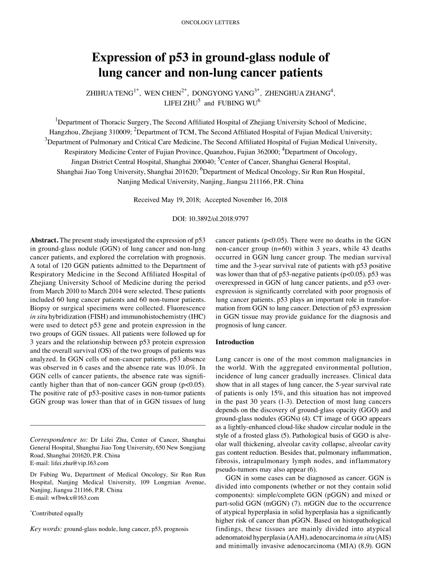 Pdf Expression Of P53 In Groundglass Nodule Of Lung Cancer - 