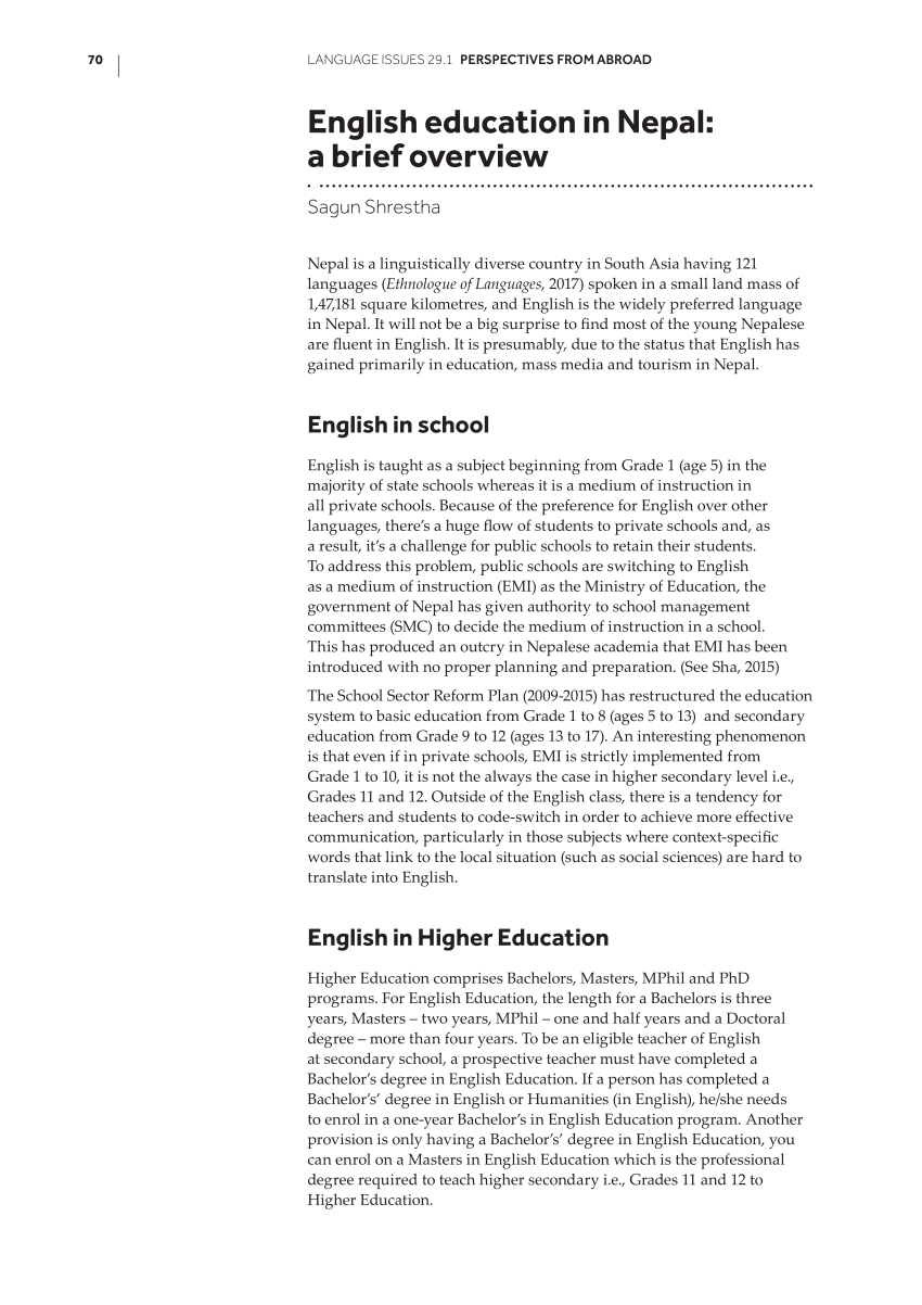 essay about education system in nepal