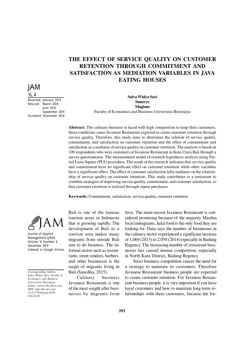 Pdf The Effect Of Service Quality On Customer Retention Through Commitment And Satisfaction As Mediation Variables In Java Eating Houses