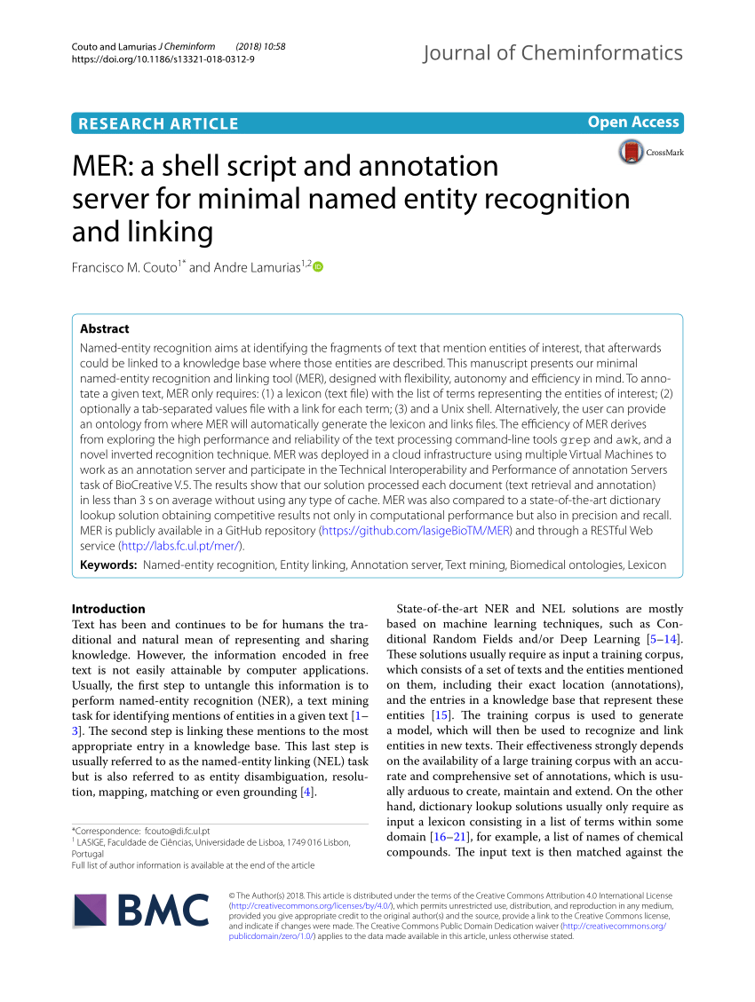 Pdf Mer A Shell Script And Annotation Server For Minimal Named Entity Recognition And Linking