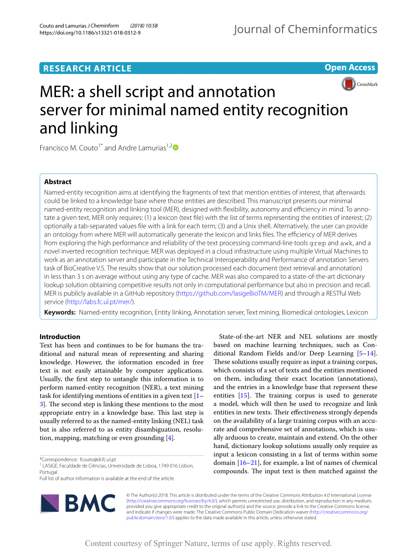 Pdf Mer A Shell Script And Annotation Server For Minimal Named Entity Recognition And Linking