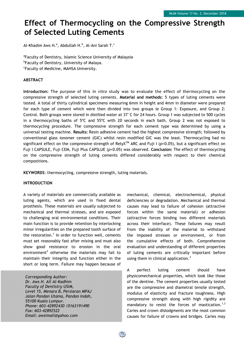 PDF) Effect of Thermocycling on the Compressive Strength of 