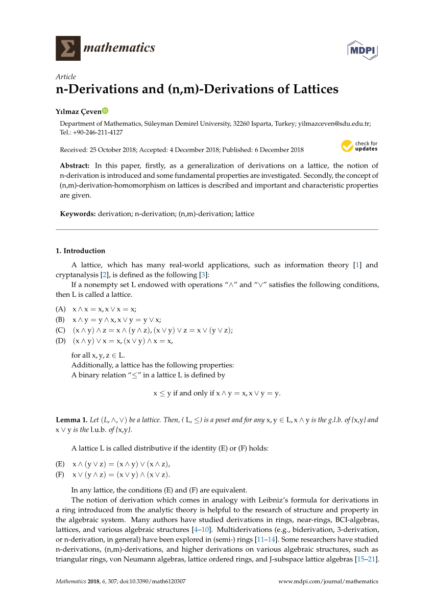 Pdf N Derivations And N M Derivations Of Lattices