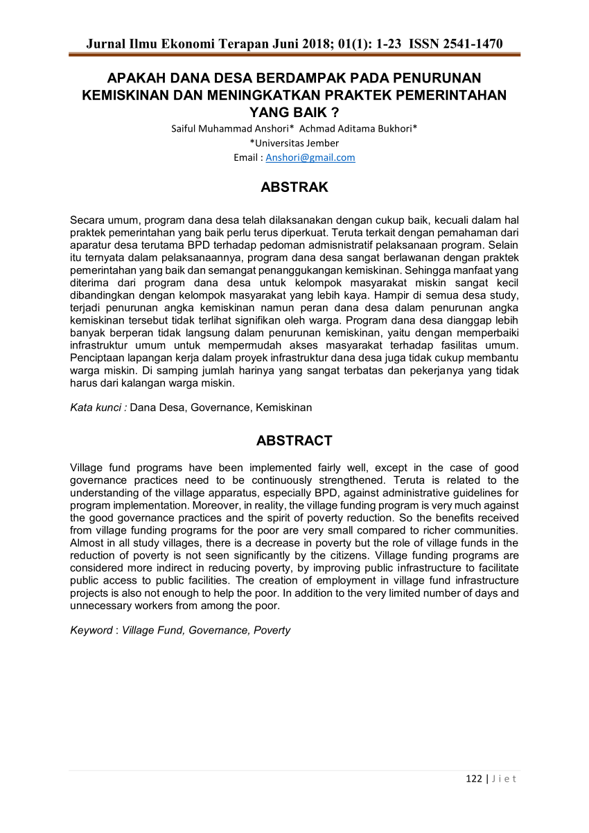 Pdf Apakah Dana Desa Berdampak Pada Penurunan Kemiskinan Dan Meningkatkan Praktek Pemerintahan 6548
