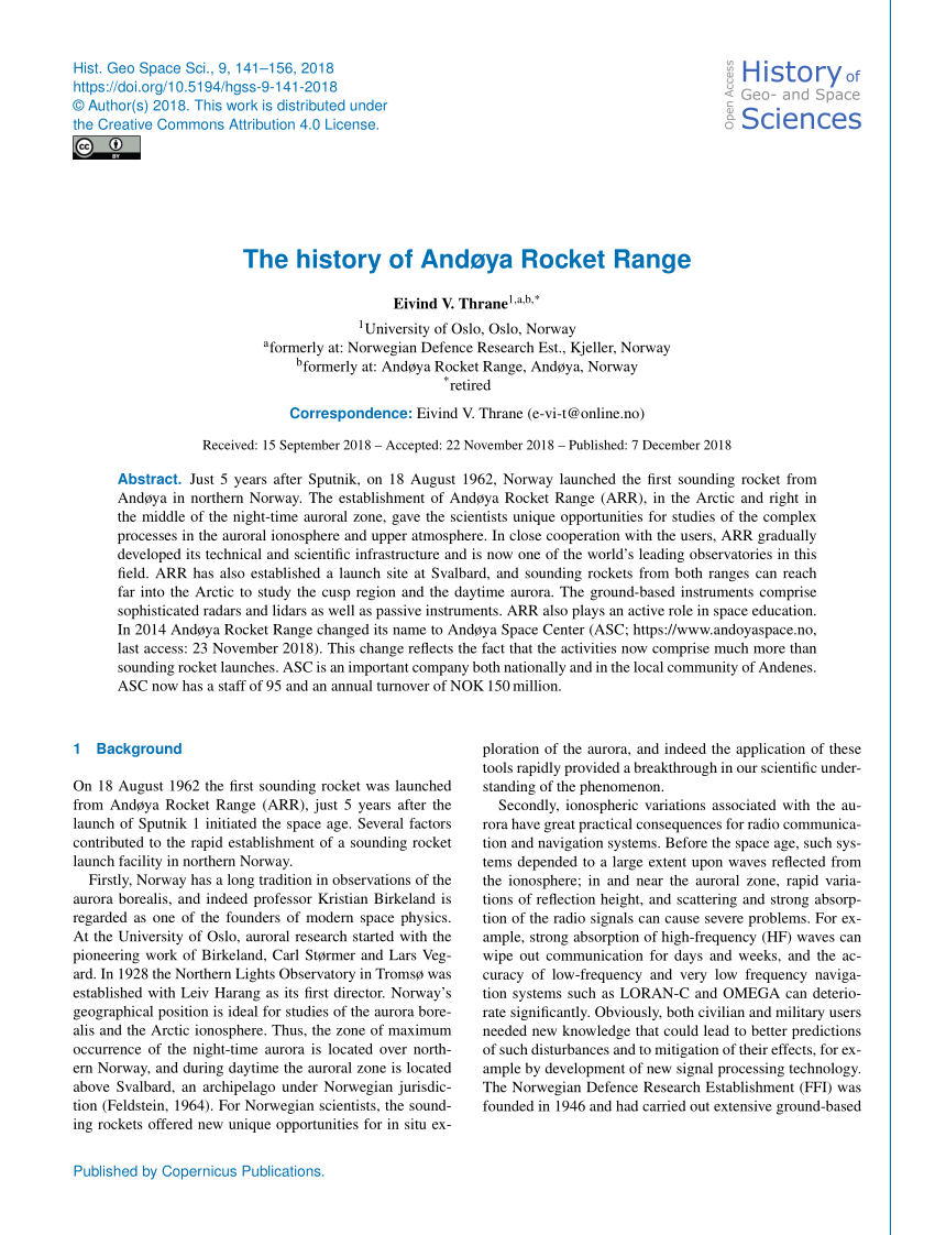 Pdf The History Of Andoya Rocket Range
