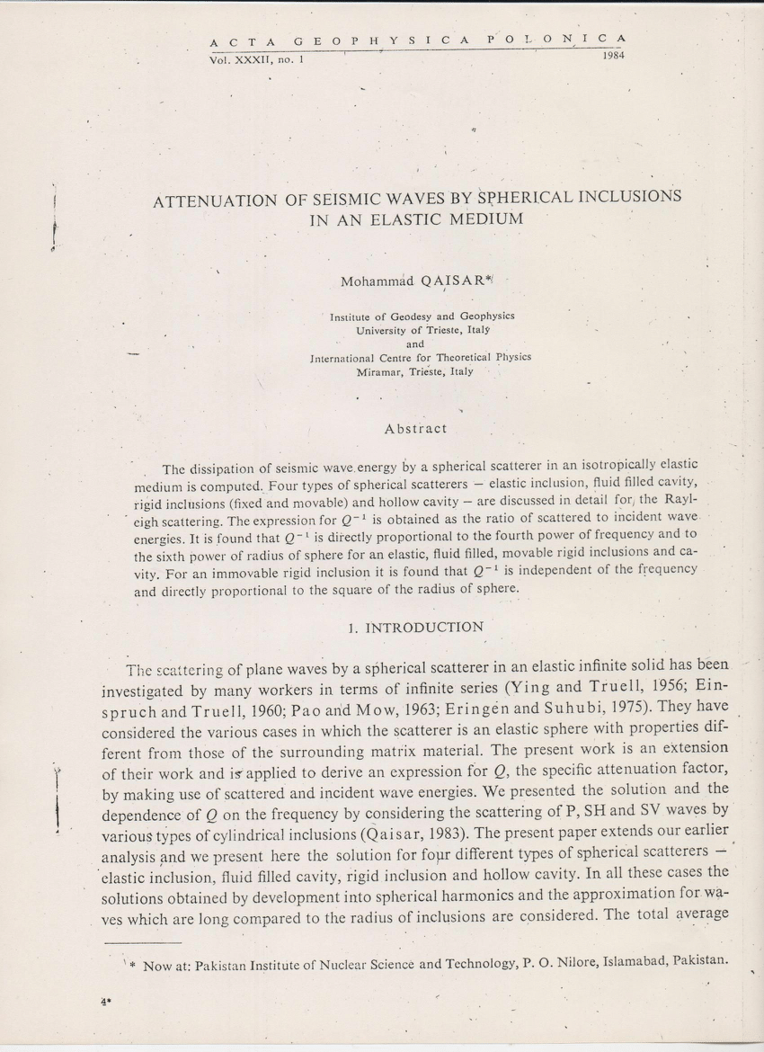 (PDF) Attenuation of Seismic Waves due to Spherical Inclusions in an ...