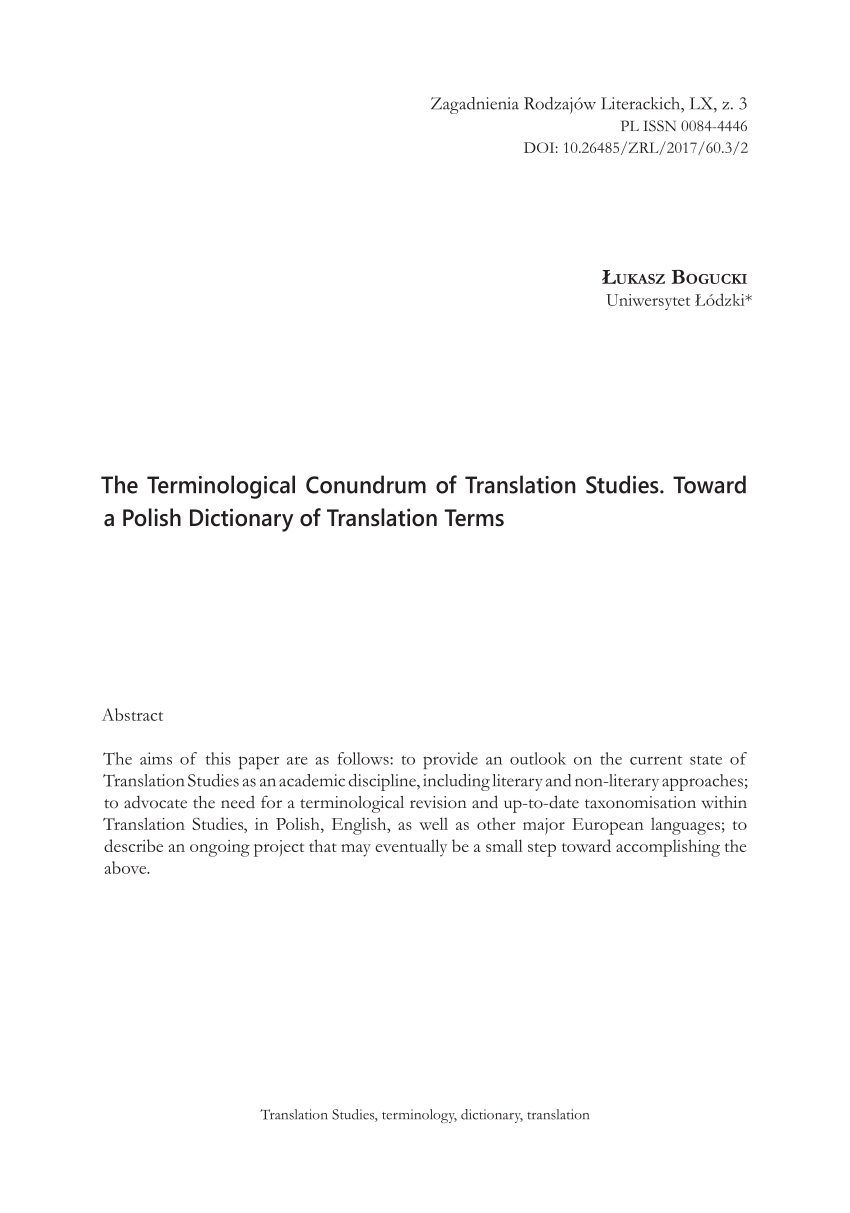 Pdf The Terminological Conundrum Of Translation Studies - 