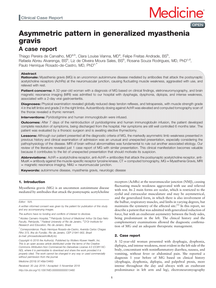 Pdf Asymmetric Pattern In Generalized Myasthenia Gravis A Case Report 3803