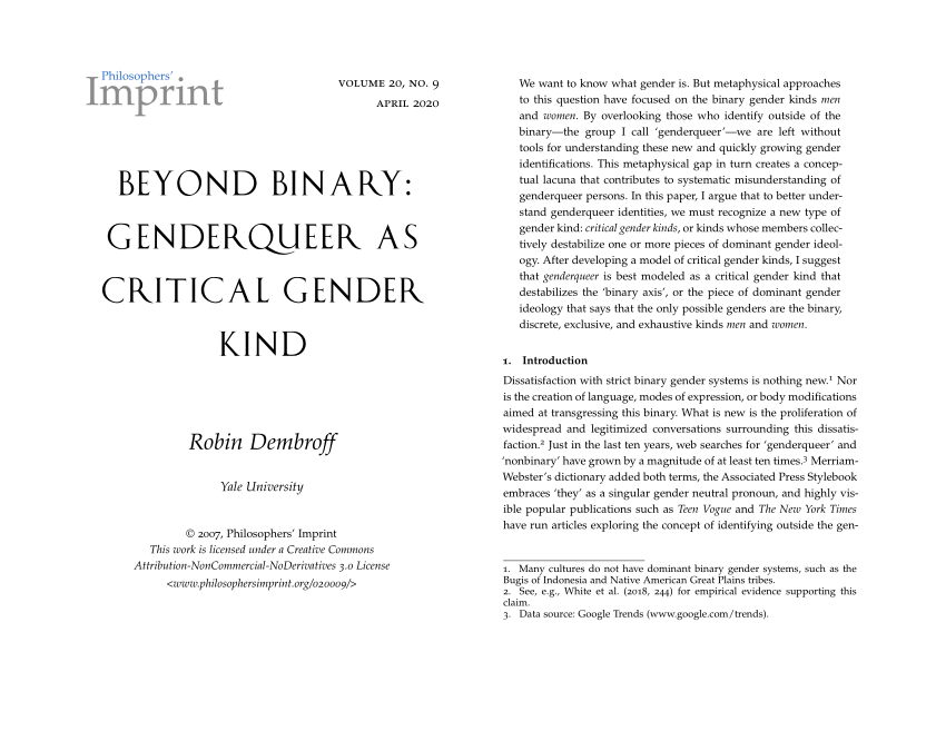 Pdf Beyond Binary Genderqueer As Critical Gender Kind 