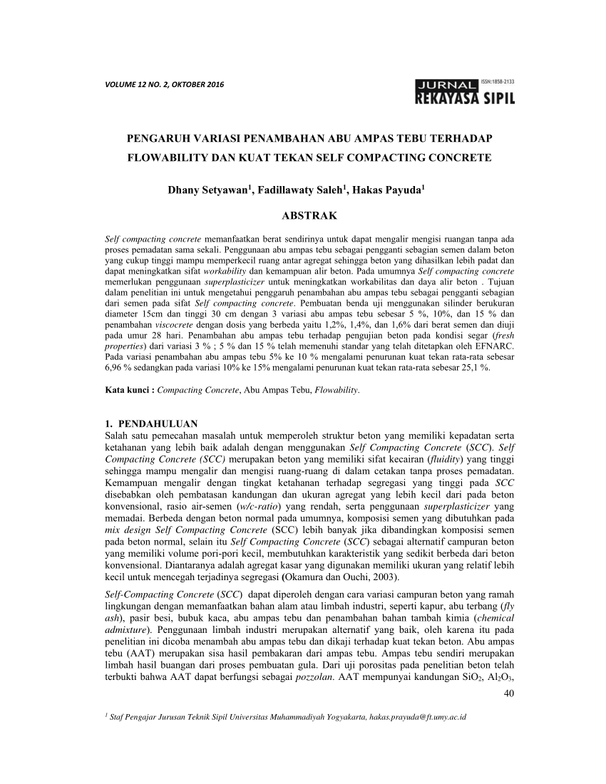 Pdf Pengaruh Variasi Penambahan Abu Ampas Tebu Terhadap Flowability Dan Kuat Tekan Self 2756