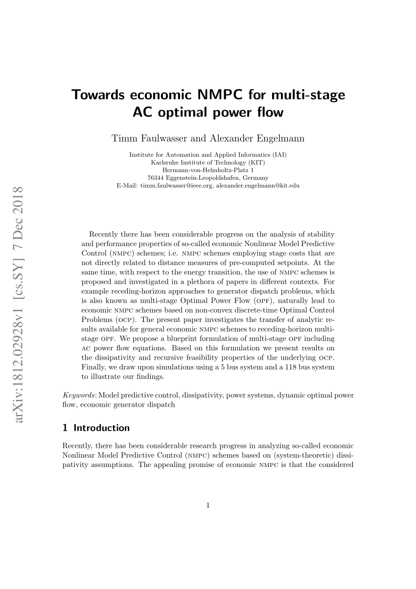 Pdf Towards Economic Nmpc For Multi Stage Ac Optimal Power Flow