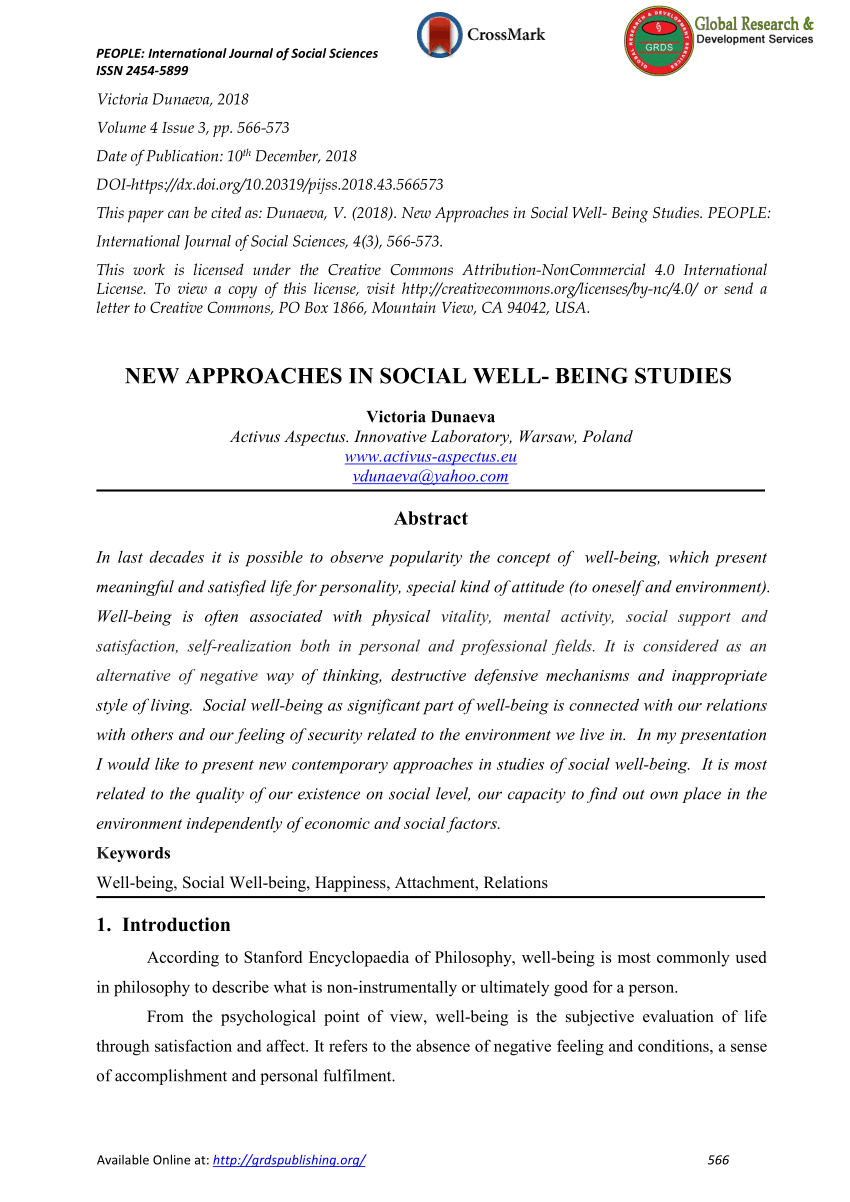 social well being research paper