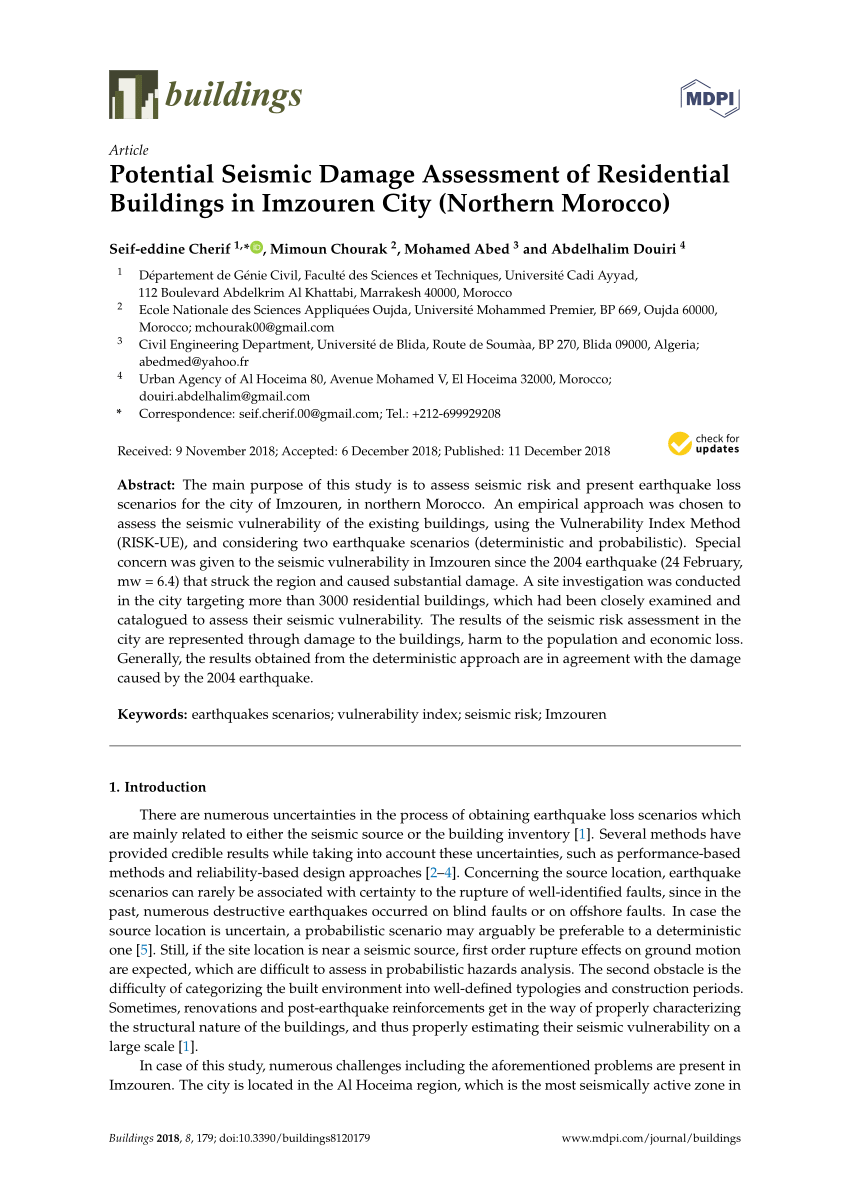 Pdf Potential Seismic Damage Assessment Of Residential Buildings In Imzouren City Northern Morocco
