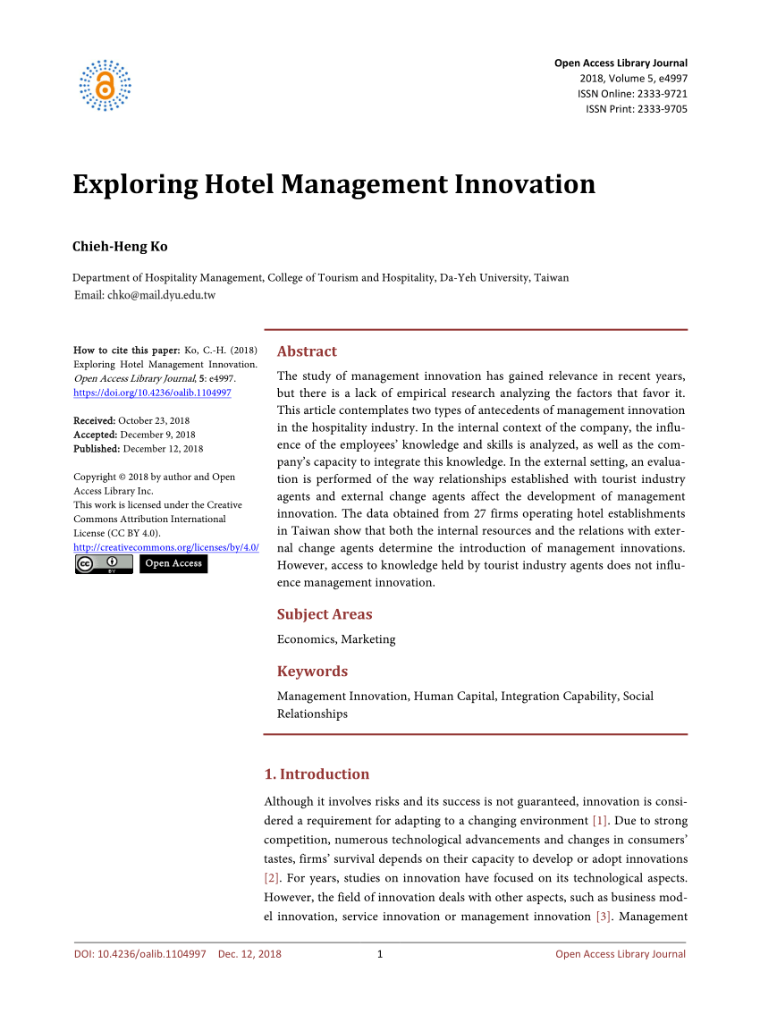 research article about hotel management