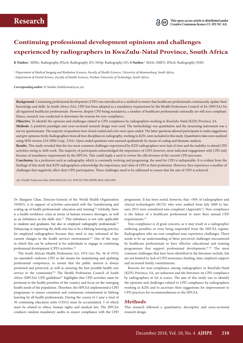 Pdf Contin!   uing Professional Development Opinions And Challenges - pdf continuing !   professional development opinions and challenges experienced by radiographers in kwazulu natal province south africa