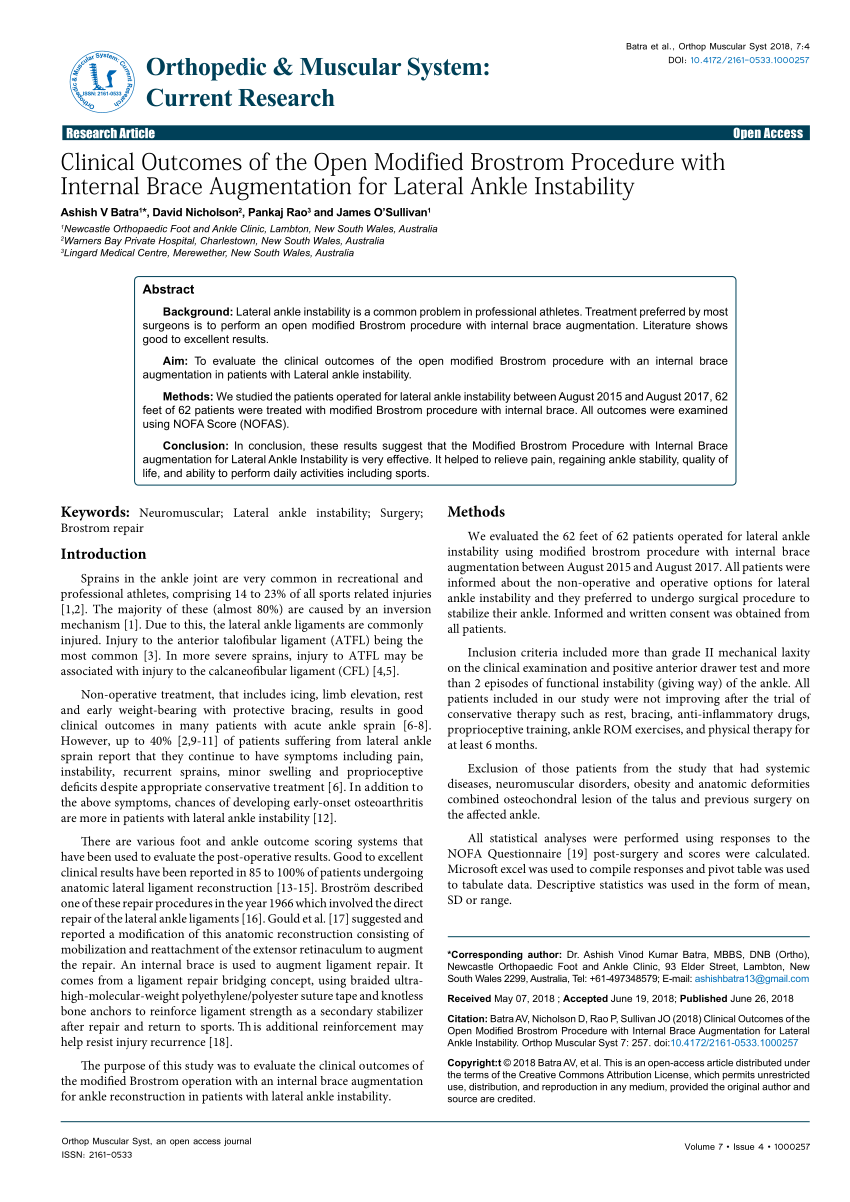 (PDF) Clinical of the Open Modified Brostrom