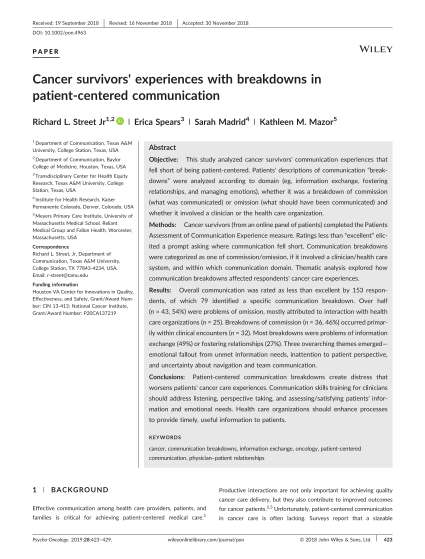 Patient-Centered Communication in Cancer Care (PCC-Ca) Instrument