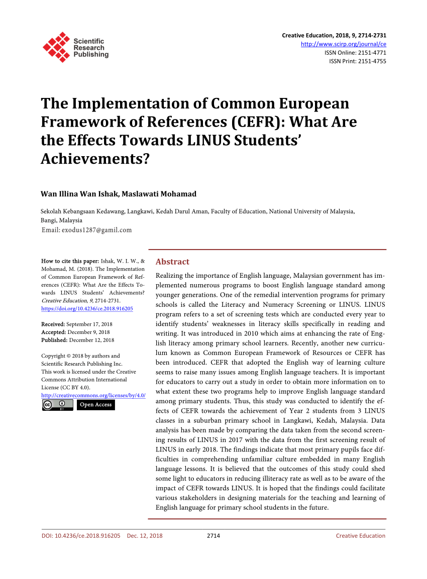 Pdf The Implementation Of Common European Framework Of References Cefr What Are The Effects Towards Linus Students Achievements