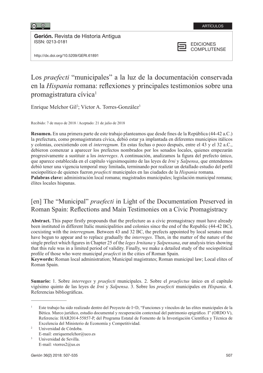 Pdf Los Praefecti Municipales A La Luz De La Documentacion Conservada En La Hispania Romana Reflexiones Y Principales Testimonios Sobre Una Promagistratura Civica