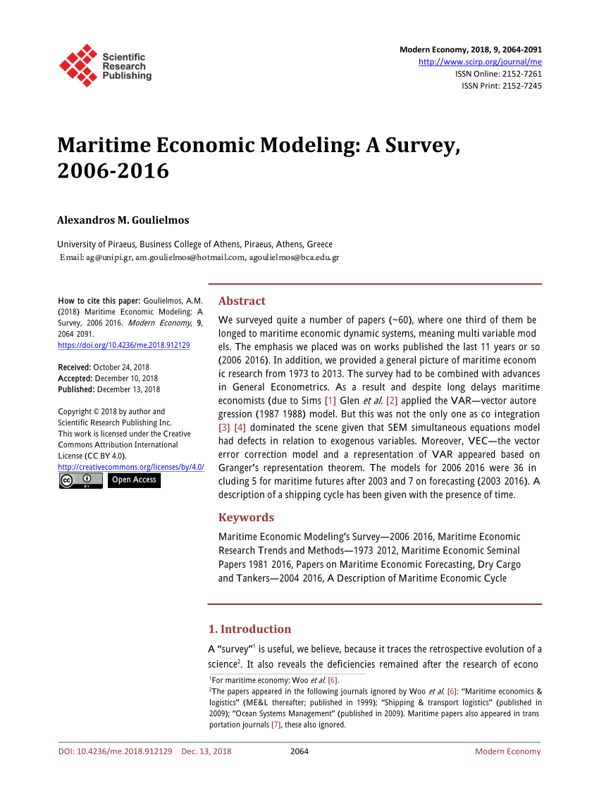  PDF Maritime Economic Modeling A Survey 2006 2019