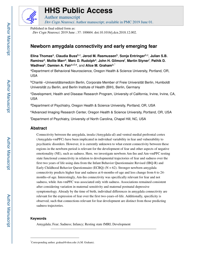 PDF) Newborn amygdala connectivity and early emerging fear