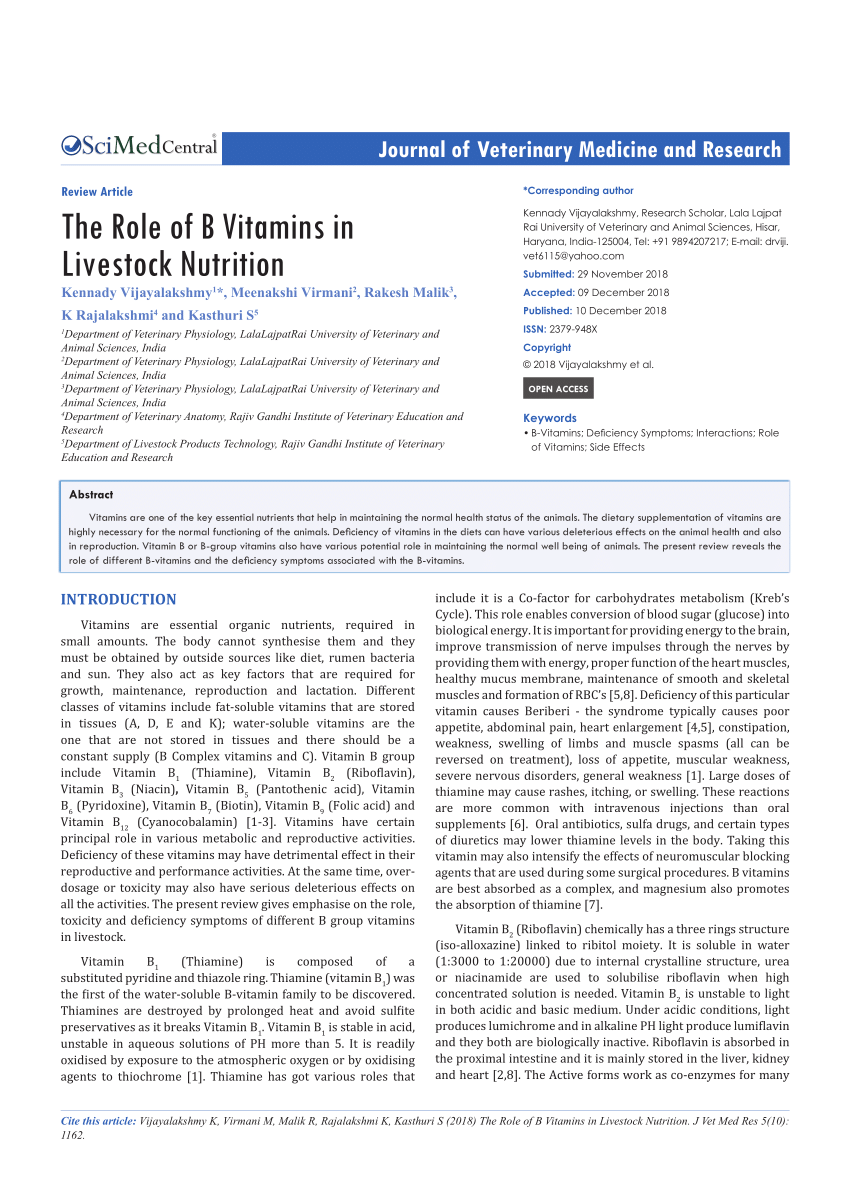 Pdf The Role Of B Vitamins In Livestock Nutrition