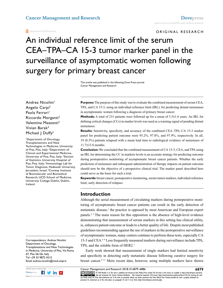 CA 27.29 & CA 15.3; Breast Cancer Marker Panel
