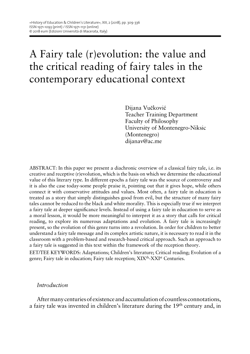 Pdf A Fairy Tale R Evolution The Value And The Critical Reading