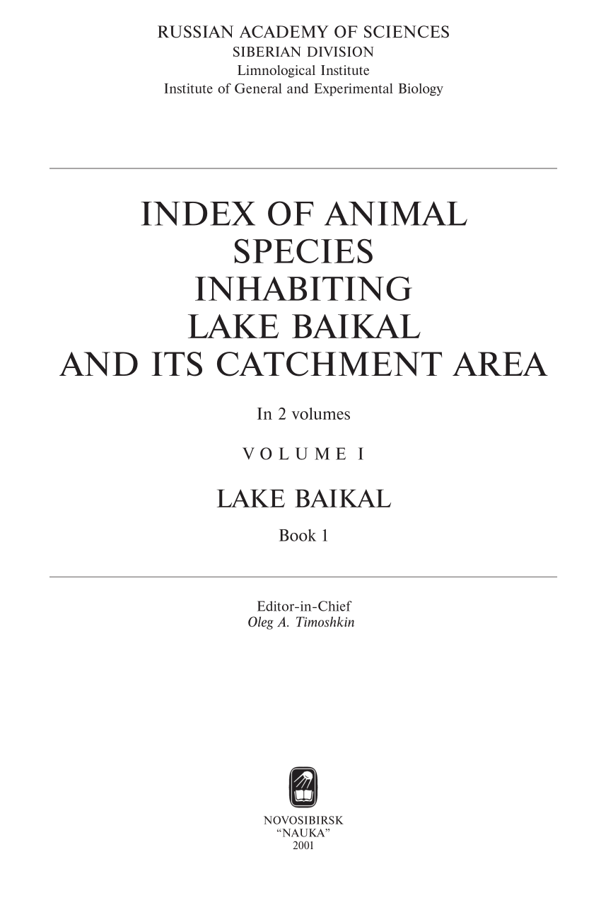Pdf Index Of Animal Species Inhabiting Lake Baikal And Its Catchment Area Resnichnye Chervi Plathelminthes Turbellaria