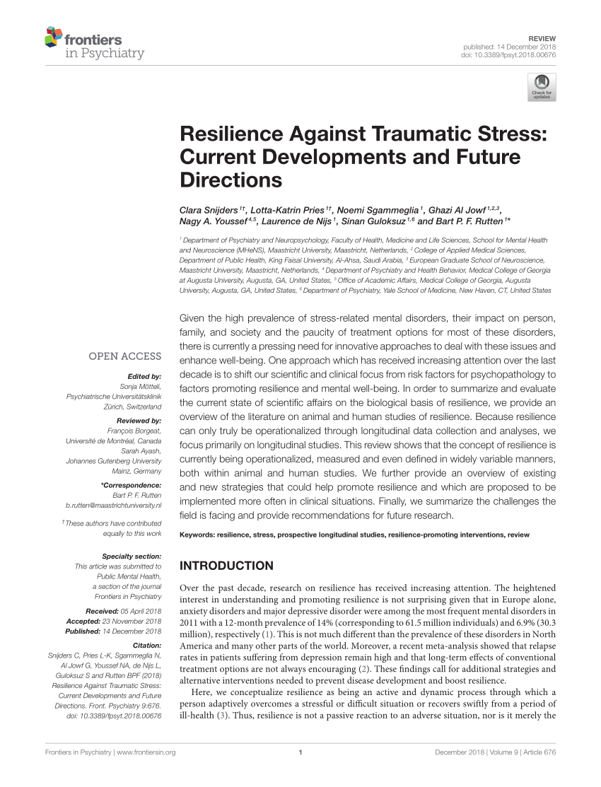 Pdf Resilience Against Traumatic Stress Current Developments And Future Directions