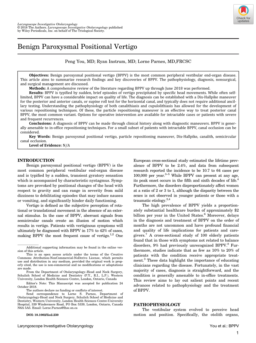 PDF) Benign paroxysmal positional vertigo