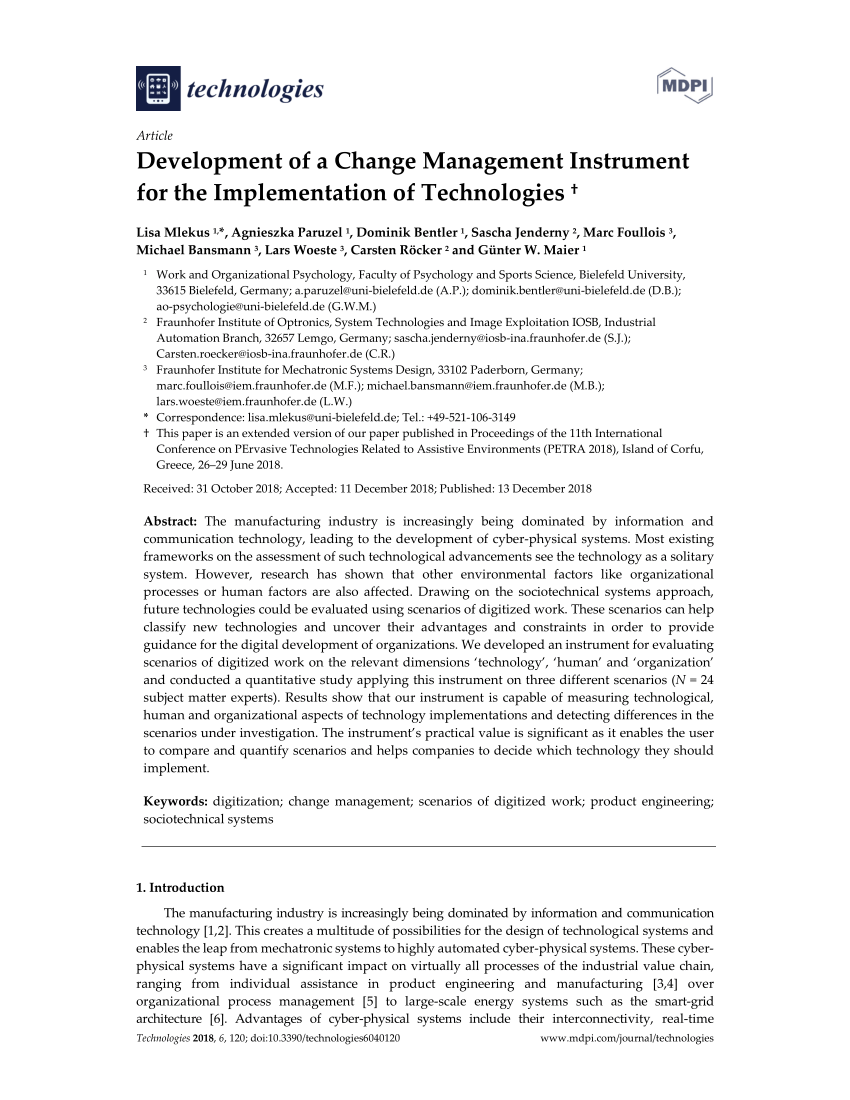 Pdf Development Of A Change Management Instrument For The Implementation Of Technologies